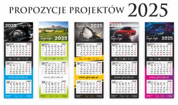 Kalendarz trójdzielny 2025 - gotowe projekty logo, dane firmy