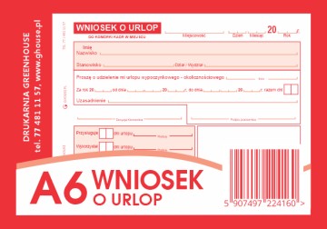 WNIOSEK O URLOP najtaniej w Polsce tanio szybka wysyłka