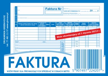 Faktura netto dla firm prowadzących działalność w cenach netto. Faktura potwierdza transakcje lub usługę , która nie zawiera podatku VAT.
