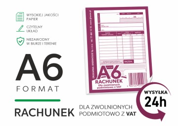Rachunek A6 dla zwolnionych z VAT | Bloczek samokopiujący