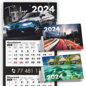 Kalendarz trójdzielny 2024  gotowe projekty logo, dane firmy