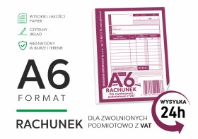 Rachunek A6 dla zwolnionych z VAT  Bloczek samokopiujący
